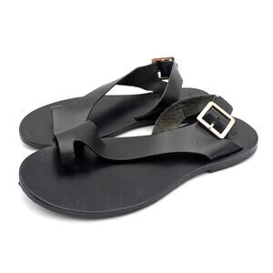Mango Toe Loop Flat Sandals Adjustable Strap Women's Black Size US6 EU36